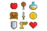 Pixel games icons. Various stylized