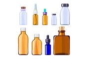 Glass medical bottles. Isolated