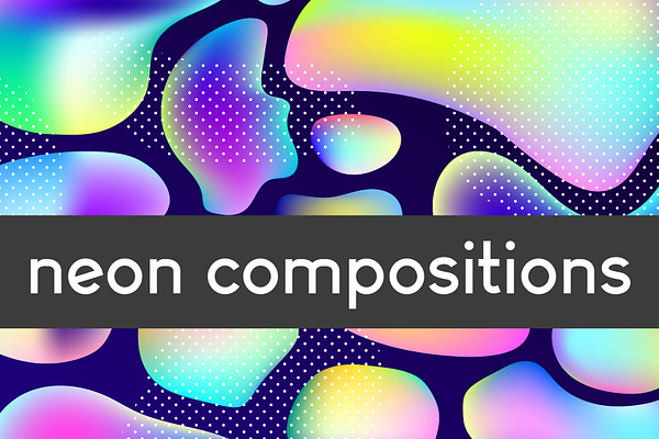 3 neon compositions + cards