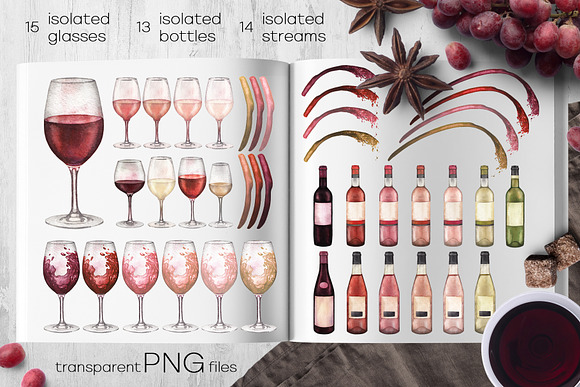 Watercolor Wine collection in Illustrations - product preview 3