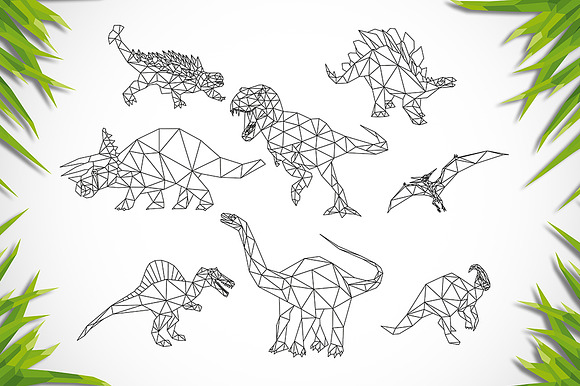 Set of 8 Low Poly Dinosaurs  in Illustrations - product preview 1