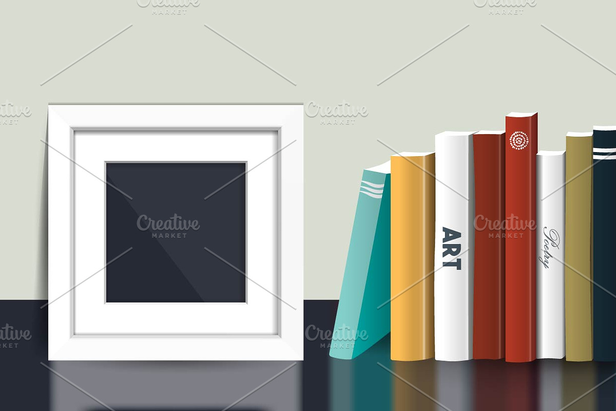 Book shelf with picture mock up fram in Illustrations - product preview 8