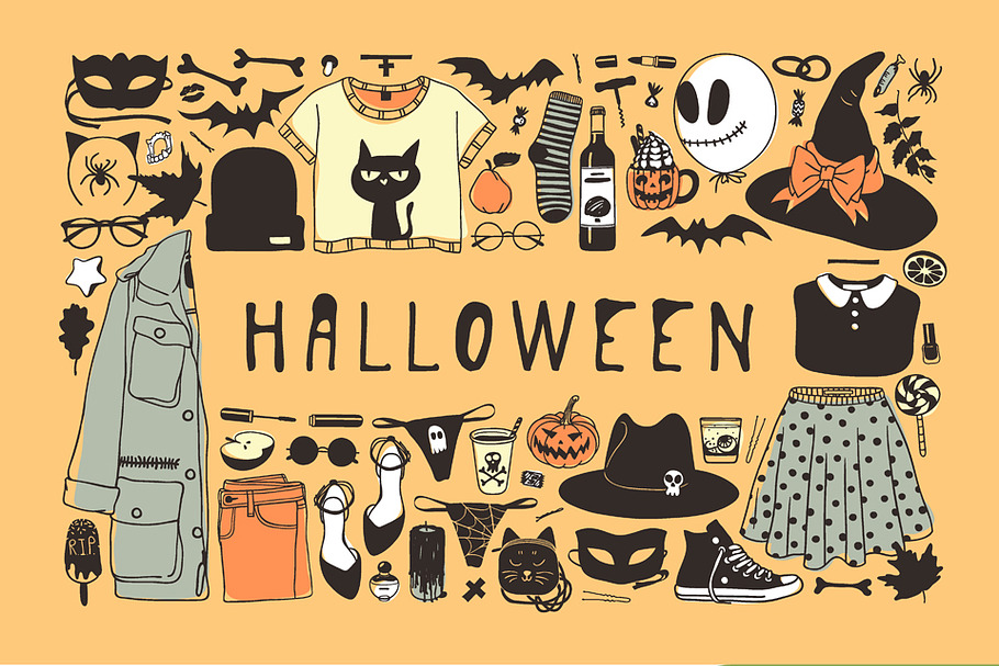 Halloween set, 8 patterns, 31 cards in Illustrations - product preview 8