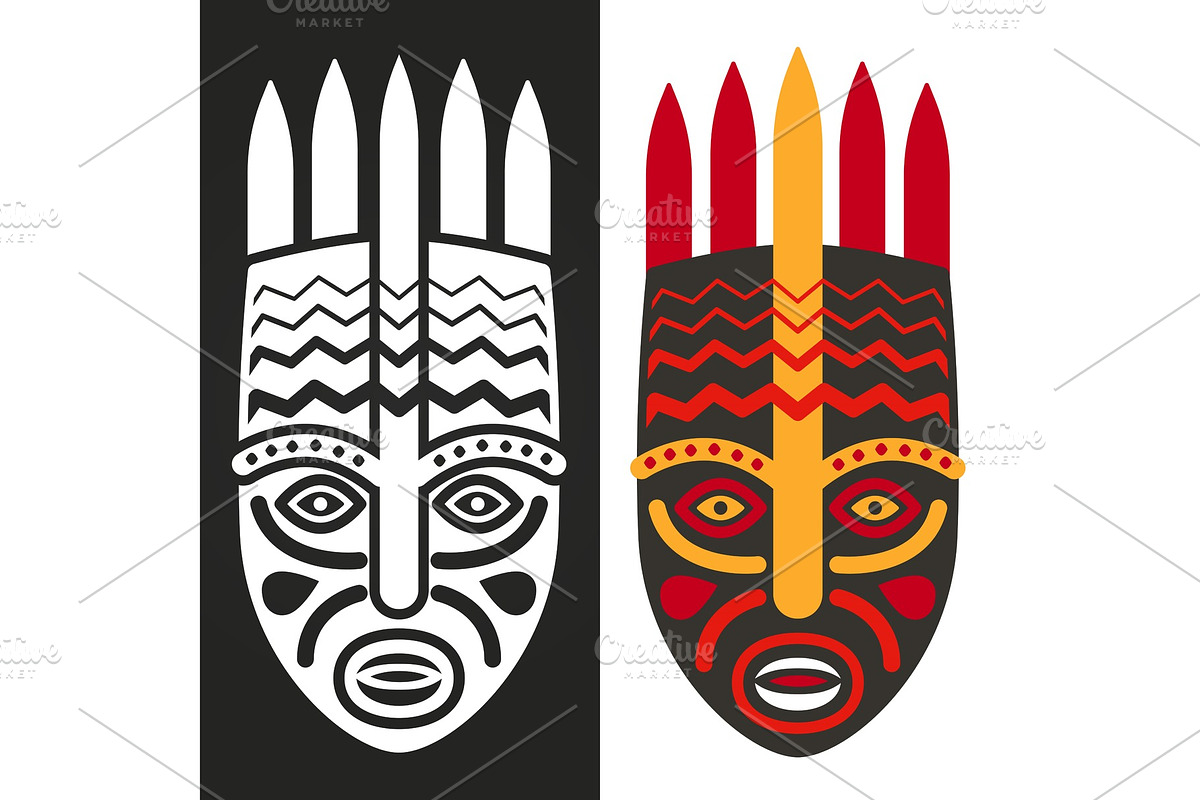 Tribal maya african masks in Objects - product preview 8