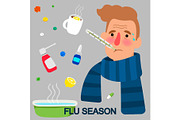 Flu season cartoon concept