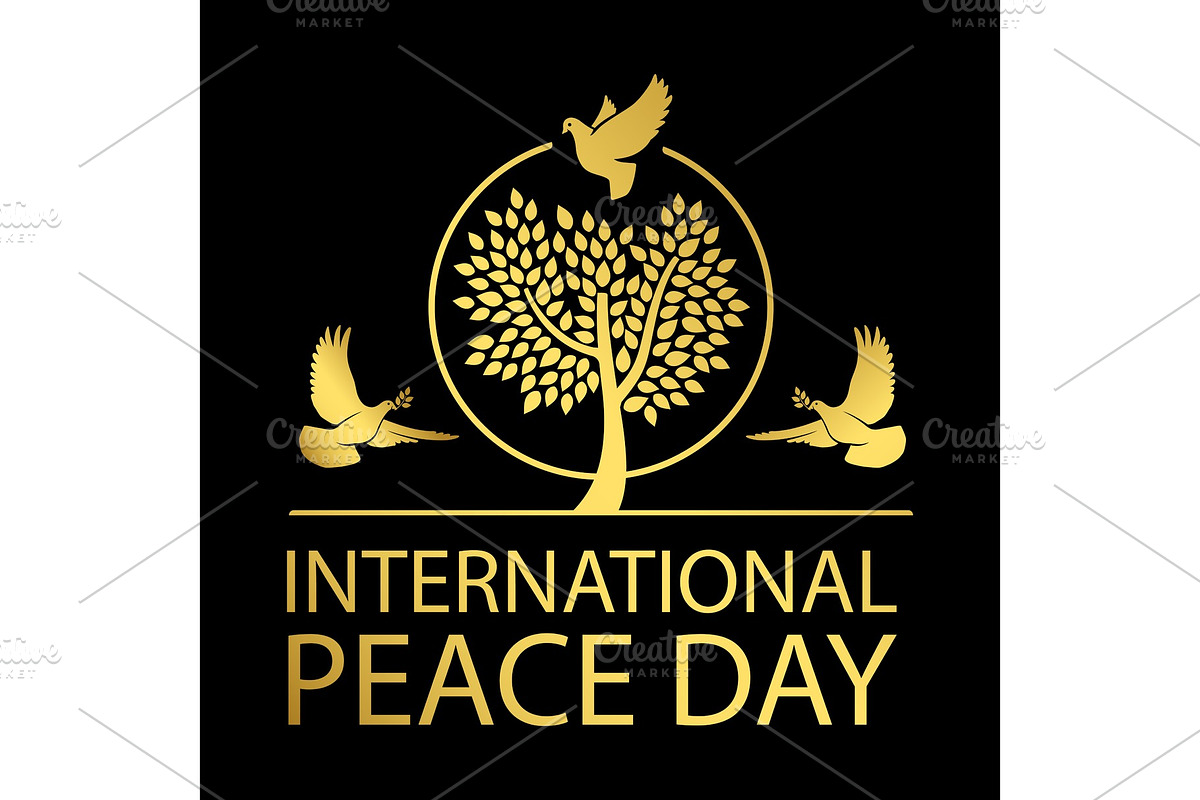 International peace day gold emblem in Illustrations - product preview 8