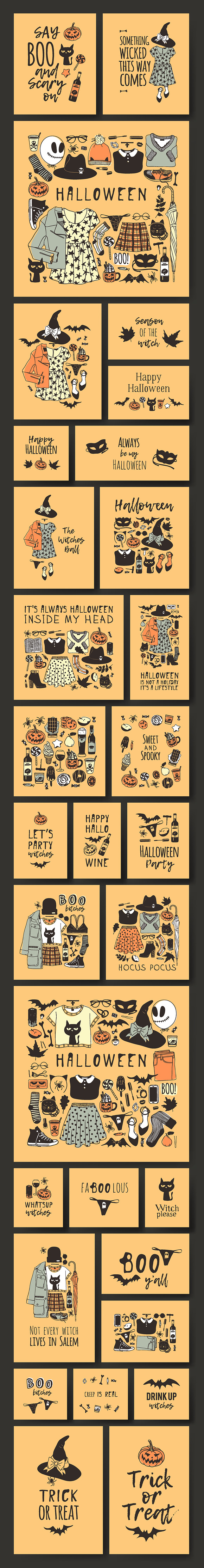 Halloween set, 8 patterns, 31 cards in Illustrations - product preview 9