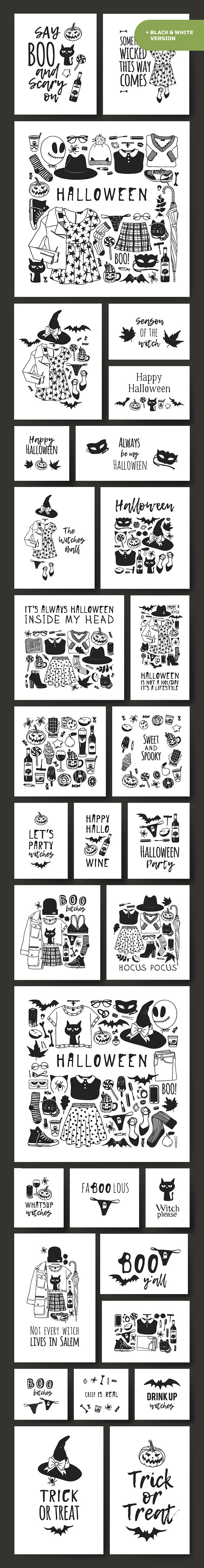 Halloween set, 8 patterns, 31 cards in Illustrations - product preview 10