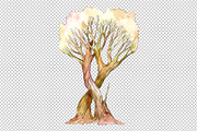 Aquarelle two light brown trees PNG 
