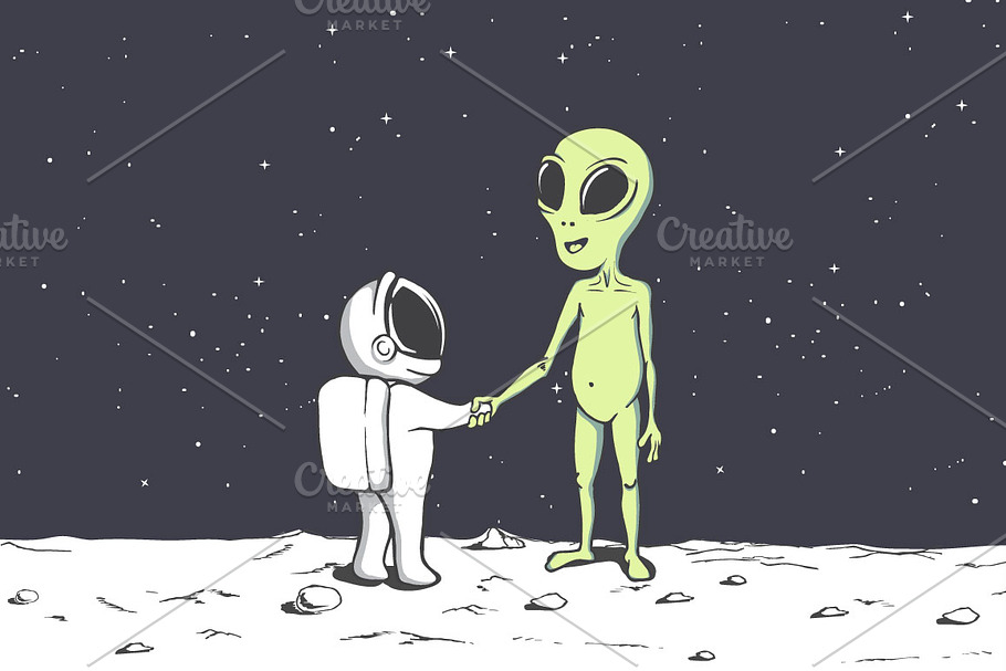 meeting of an alien and an astronaut