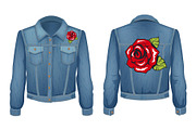 Jeans Jacket with Roses Patch Vector