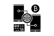Digital bitcoin wallet glyph icon