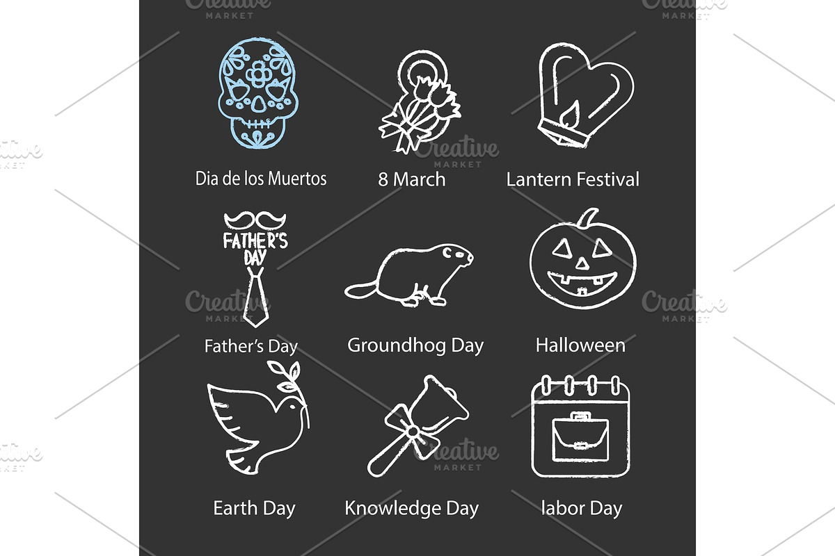 Holidays chalk icons set in Icons - product preview 8