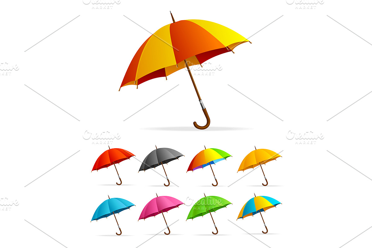 Color Umbrella Set. Vector in Objects - product preview 8