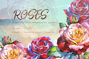 Realistic watercolor red roses PNG