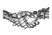 Robot handshake engraving vector