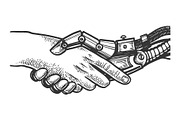 Robot handshake engraving vector
