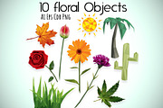 10 Floral Objects Low Poly Style 