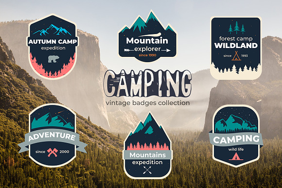 Camping Badges Collection II in Objects - product preview 1