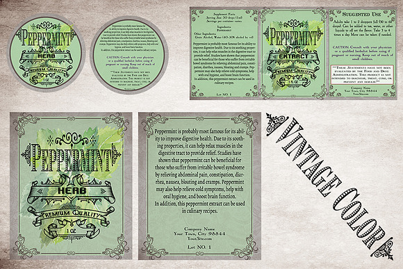 Peppermint Vintage Labels in Stationery Templates - product preview 6