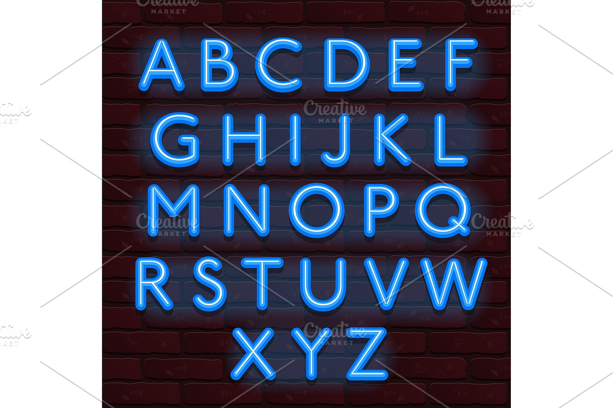 Neon Banner blue color alphabet font in Fonts - product preview 8