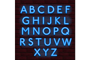 Neon Banner blue color alphabet font