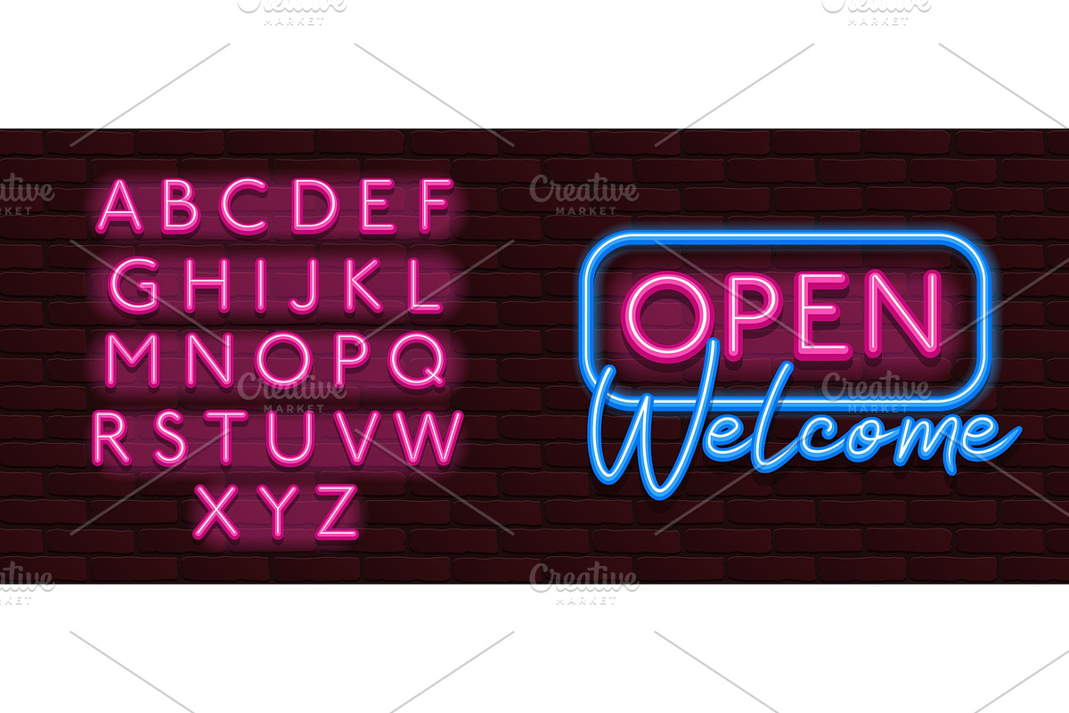 Neon Banner alphabet font bricks in Illustrations - product preview 8