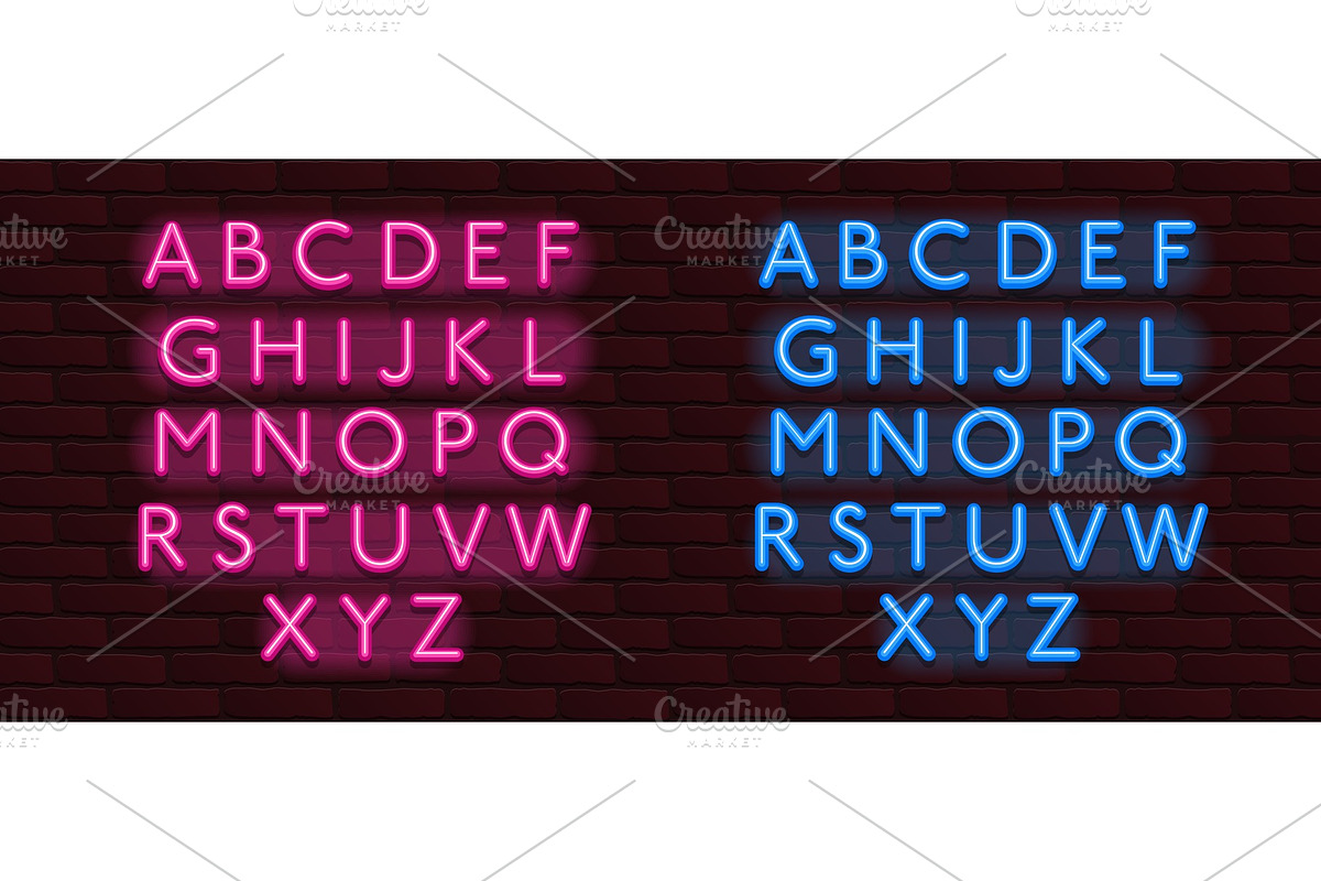 Neon Banner alphabet font bricks in Blackletter Fonts - product preview 8