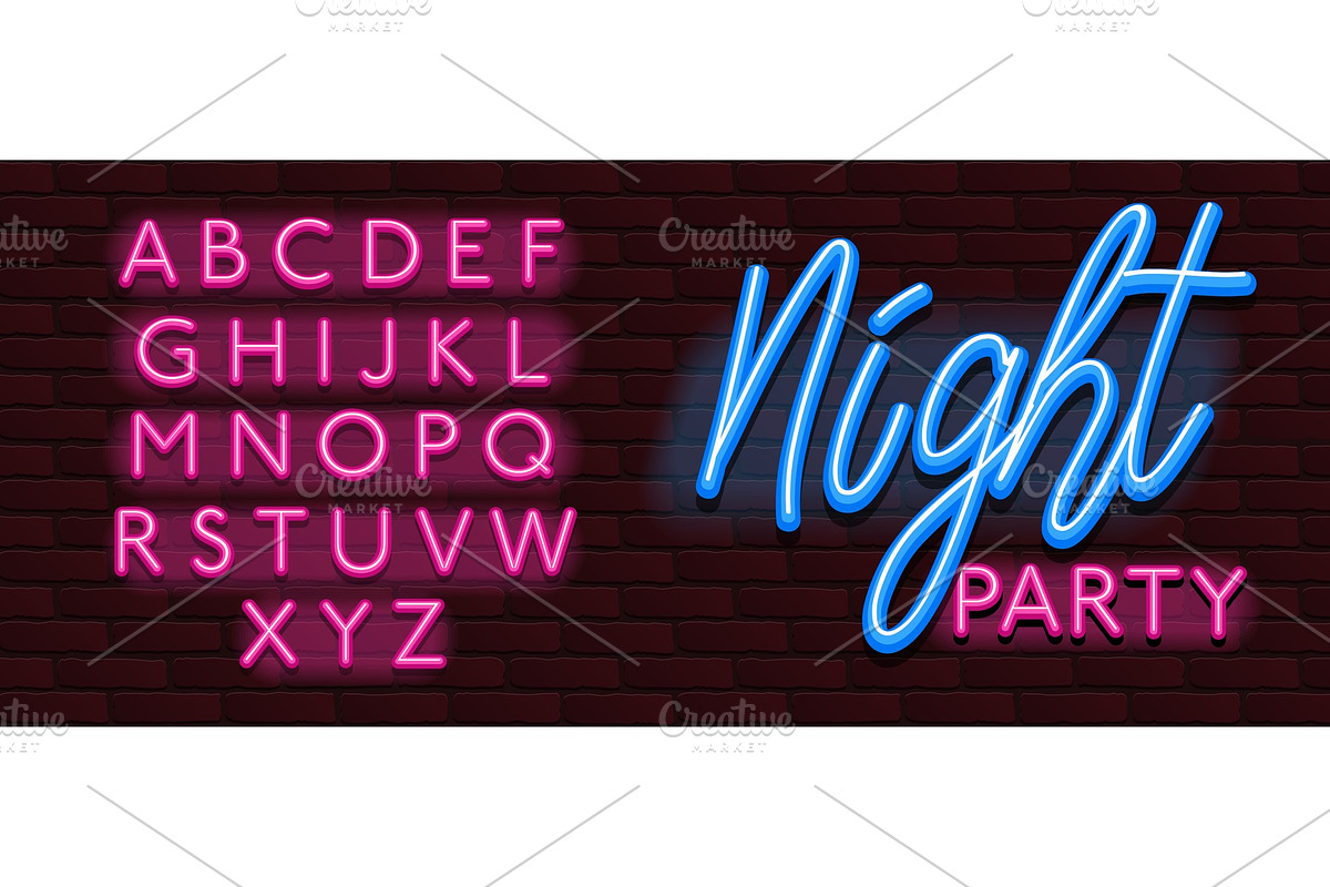 Neon Banner alphabet font bricks in Textures - product preview 8