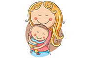 Happy cartoon mother with a child