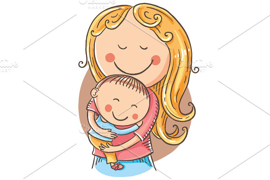 Happy cartoon mother with a child in Illustrations - product preview 8