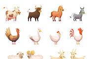 Farm animals cartoon icons set
