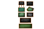 Set of chalkboards and schoolboards.