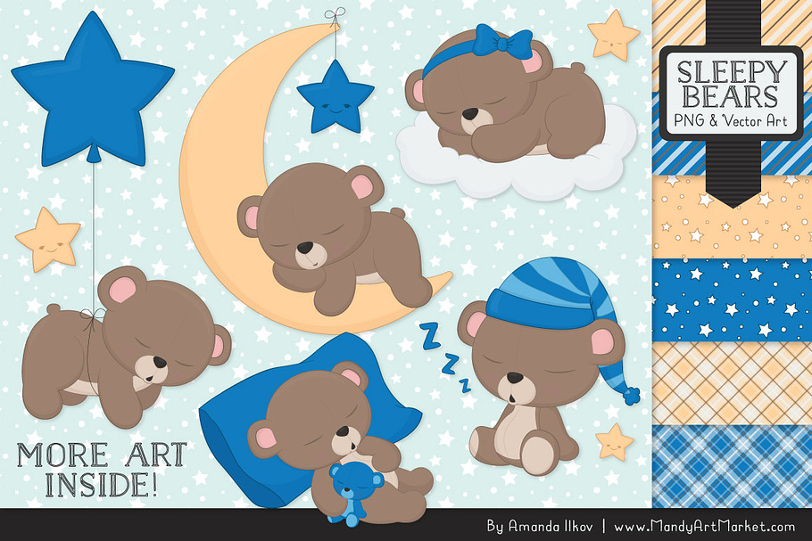 Blue Sleepy Bears Clipart in Illustrations - product preview 8