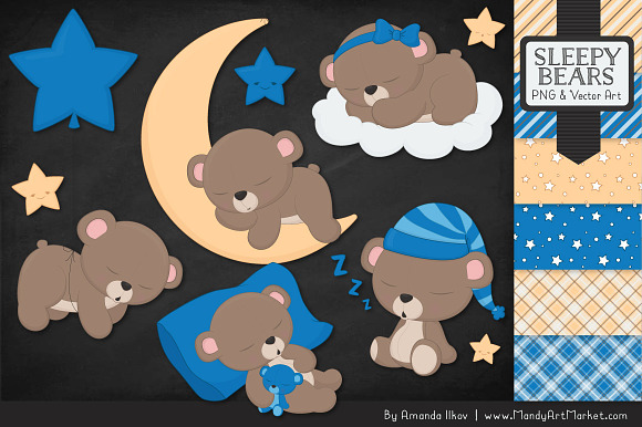 Blue Sleepy Bears Clipart in Illustrations - product preview 1