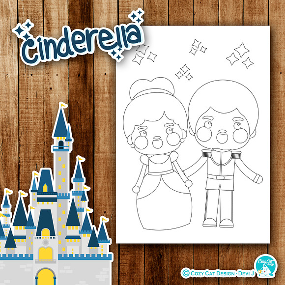 Cute Cinderella Coloring Pages in Illustrations - product preview 1