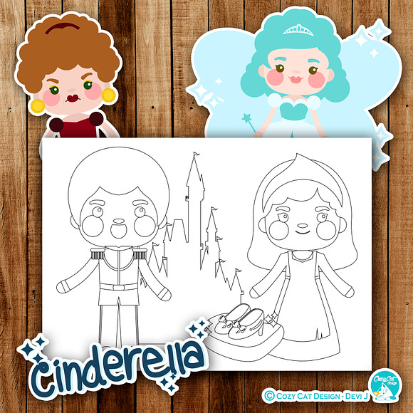 Cute Cinderella Coloring Pages in Illustrations - product preview 3