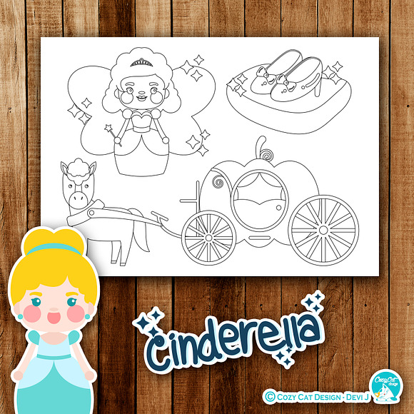 Cute Cinderella Coloring Pages in Illustrations - product preview 4