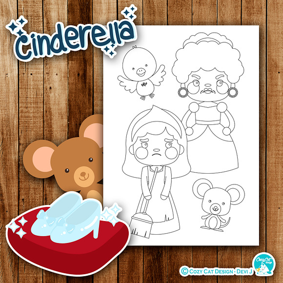 Cute Cinderella Coloring Pages in Illustrations - product preview 5