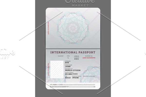 Blank open passport template
