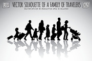 Silhouette of a family of travelers