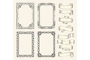 Frames and ribbons vector monochrome