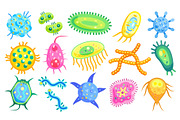 Bacteria Micro Creatures Set Vector
