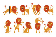 Set of funny African lion in