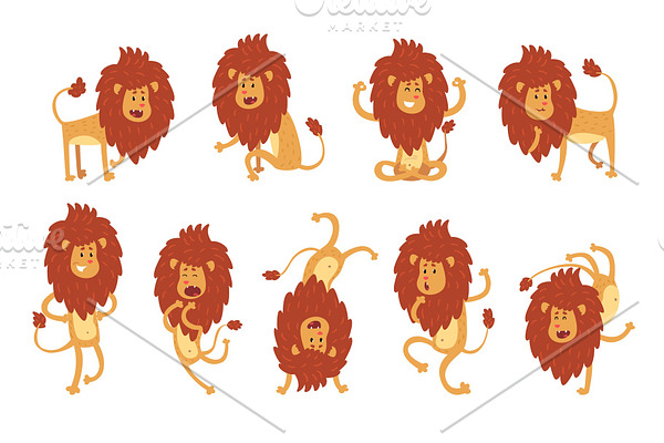 Collection of lion in various poses
