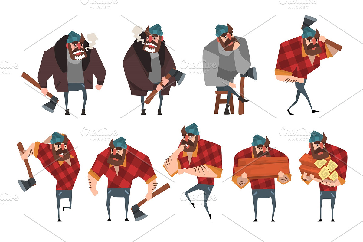 Cartoon set of lumberjack in in Illustrations - product preview 8