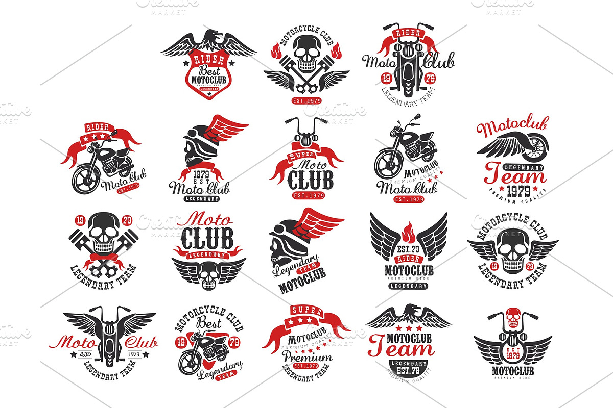 Set of vintage motorcycle club in Illustrations - product preview 8