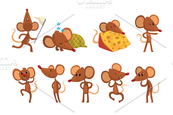 Set of cartoon mouse character in