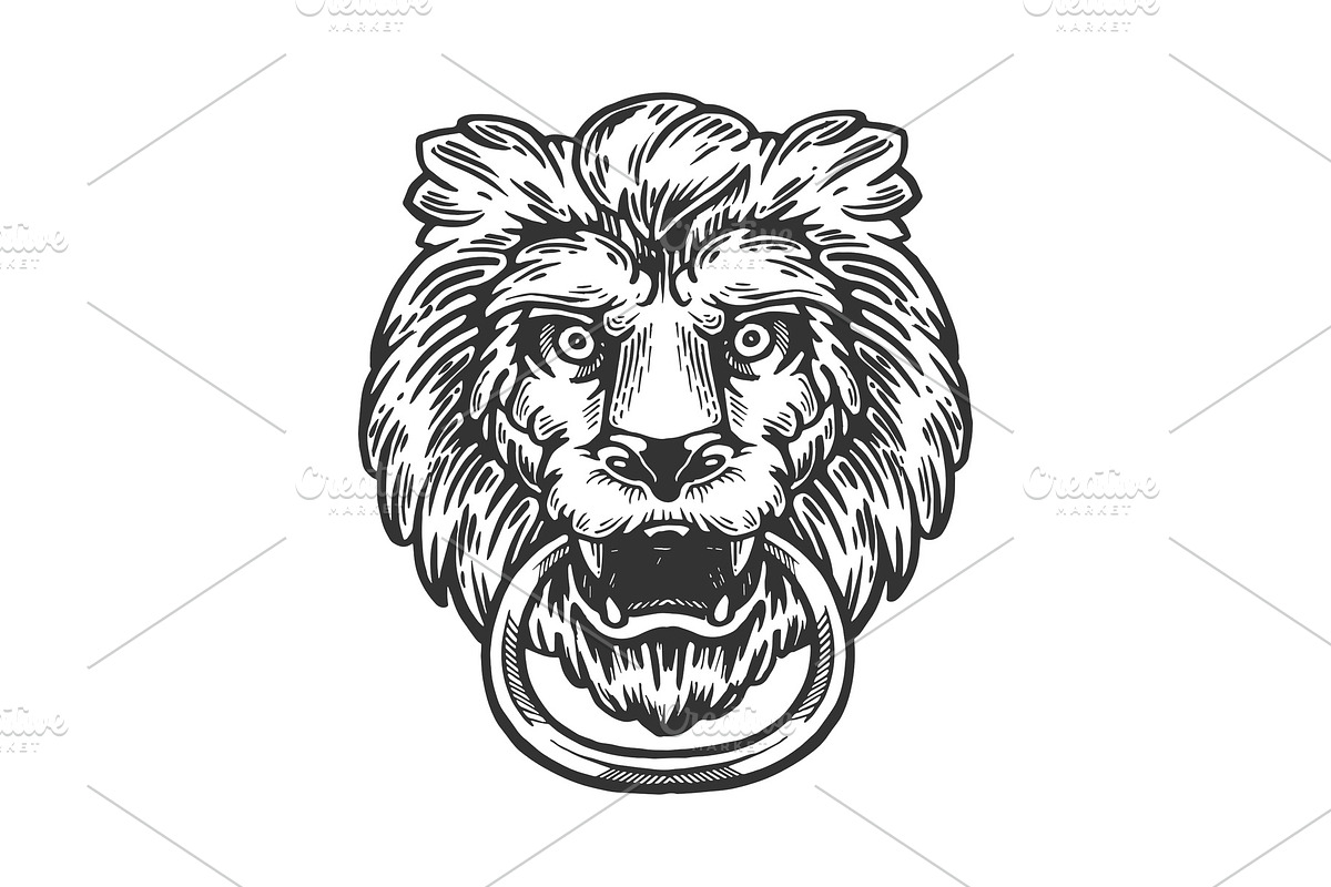 Lion door handle engraving vector in Illustrations - product preview 8