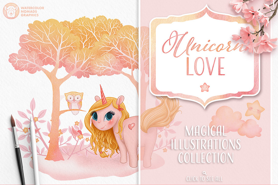 Girl Unicorn Clipart Set in Pink